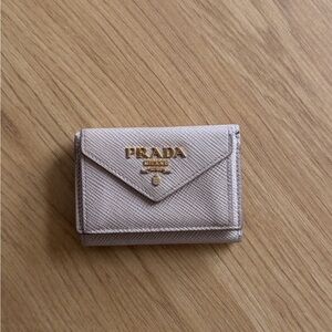 Prada Pale Pink Saffiano Envelope Card Holder with Gold Logo